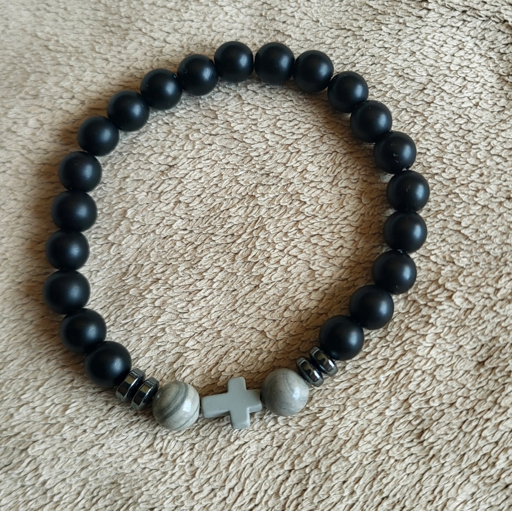 Natural gemstone cross bracelet
